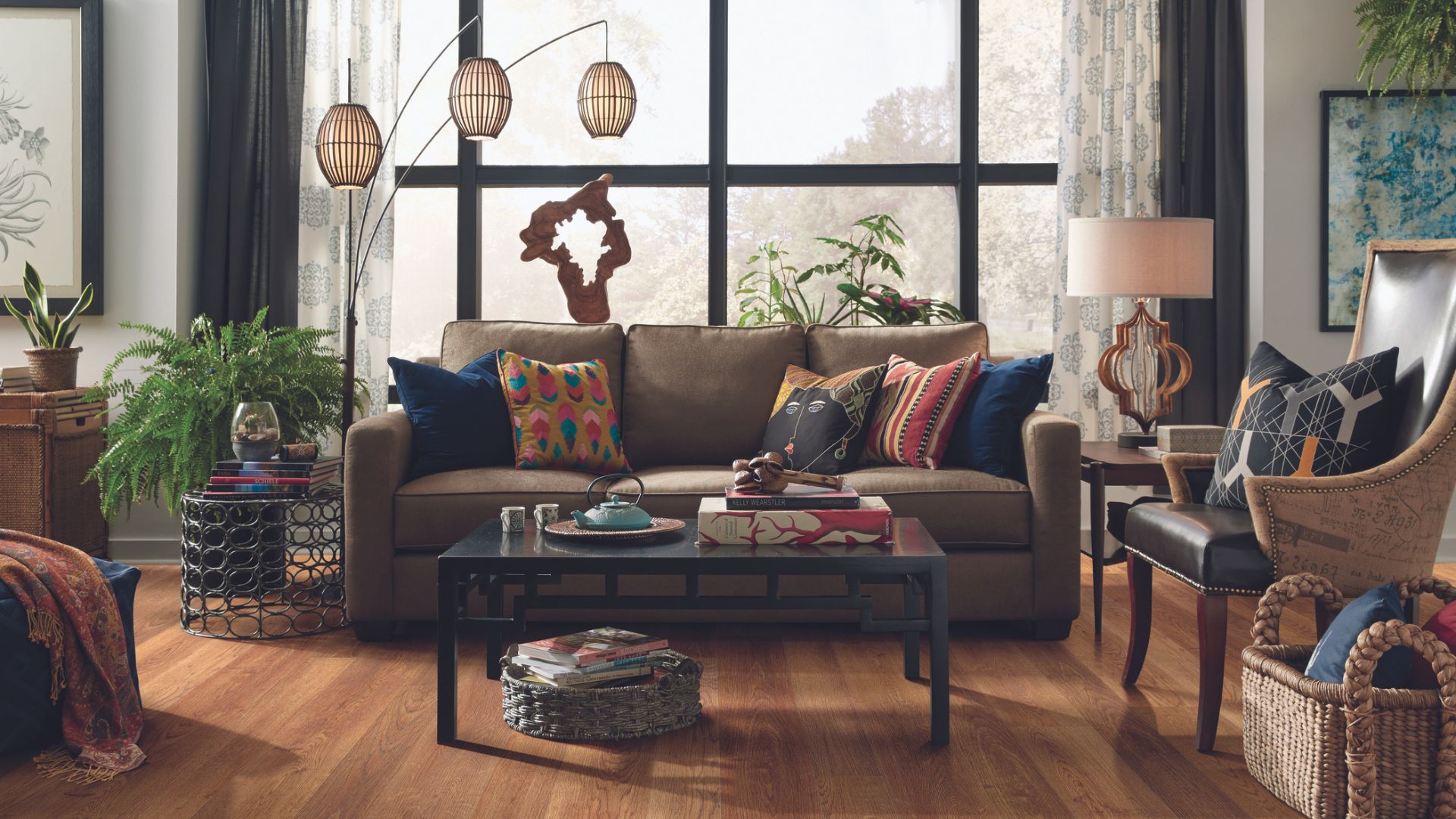 Hardwood flooring in a living room.